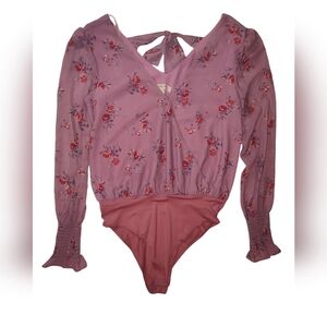 Shabby Chic Cottage Core Feminine Women's Pink Floral Bodysuit NWOT Size Medium